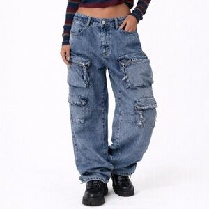 Zara Cargo Pocket Baggy Jeans Blue Size 29